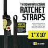 Dc Cargo 1in X 10 Retractable Ratchet Straps w/ Integrated Soft Loops, 2PK 110RRSSHST-2